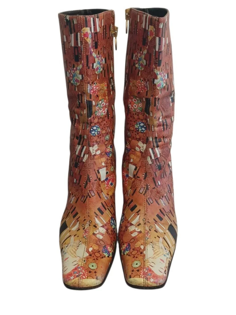 ICON Gustav Klimt “The Kiss” Leather Mid-Calf Boots Wearable Art  Size 5.5M - Picture 3 of 8